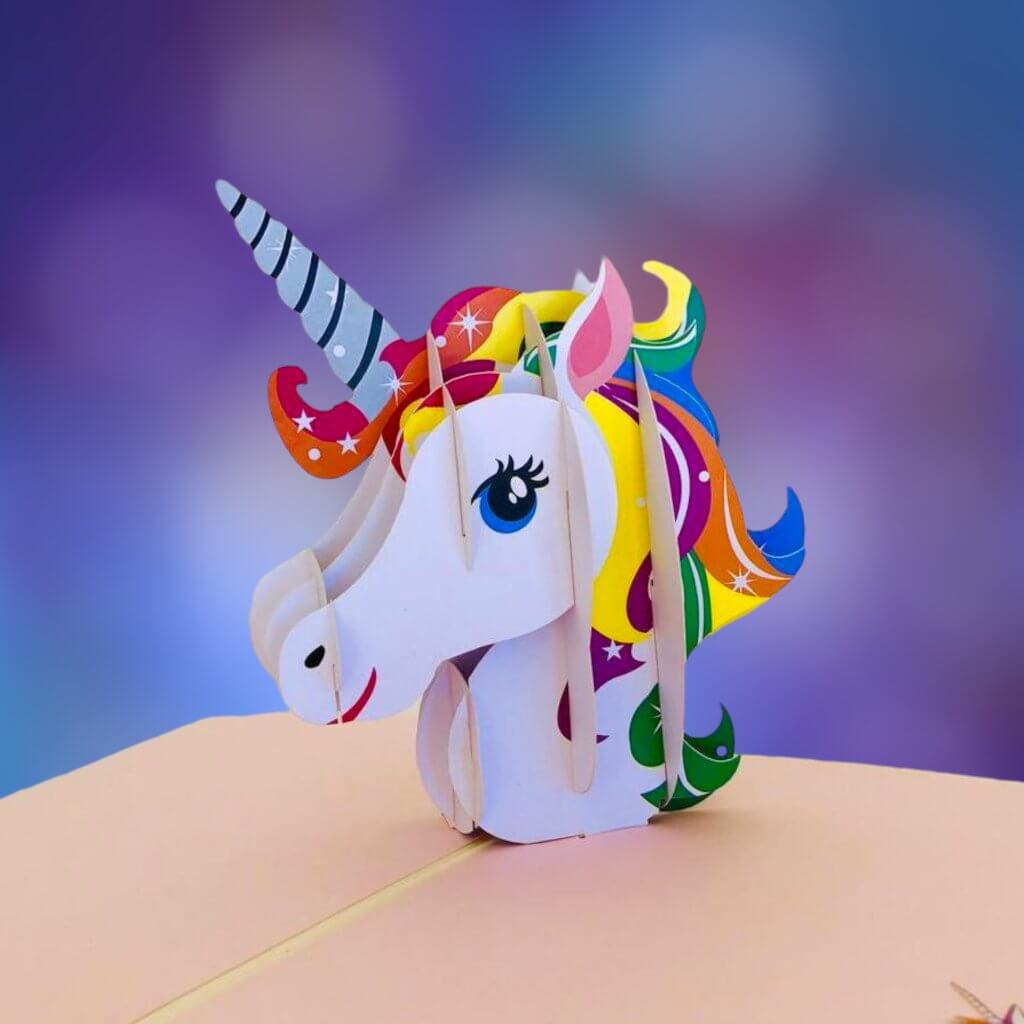 Handmade rainbow Unicorn Head Pop Up Card - Online Party Supplies