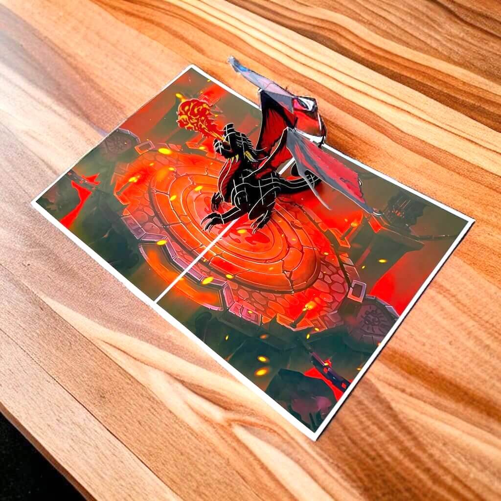 Fire Breathing Black Dragon Origami Pop Card