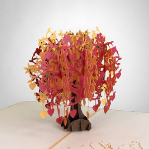 Handmade Red Gold Tree Of Love Hearts 3D Pop Up Card - Online Party Supplies