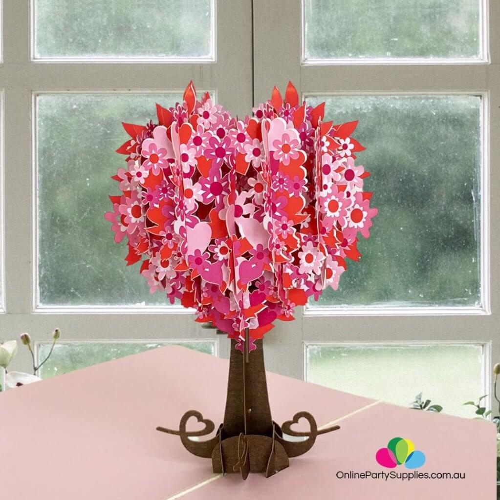 Handmade Red Heart Tree 3D Pop Up Card