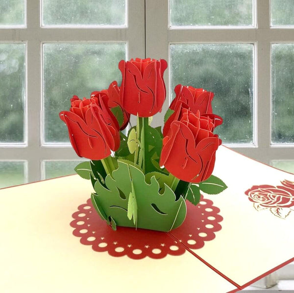 Red Rose Bouquet Pop Up Card - Image 3