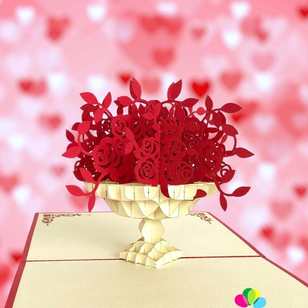 Handmade Red Rose Bouquet 3D Pop Up Valentine's Day Card - Online Party Supplies