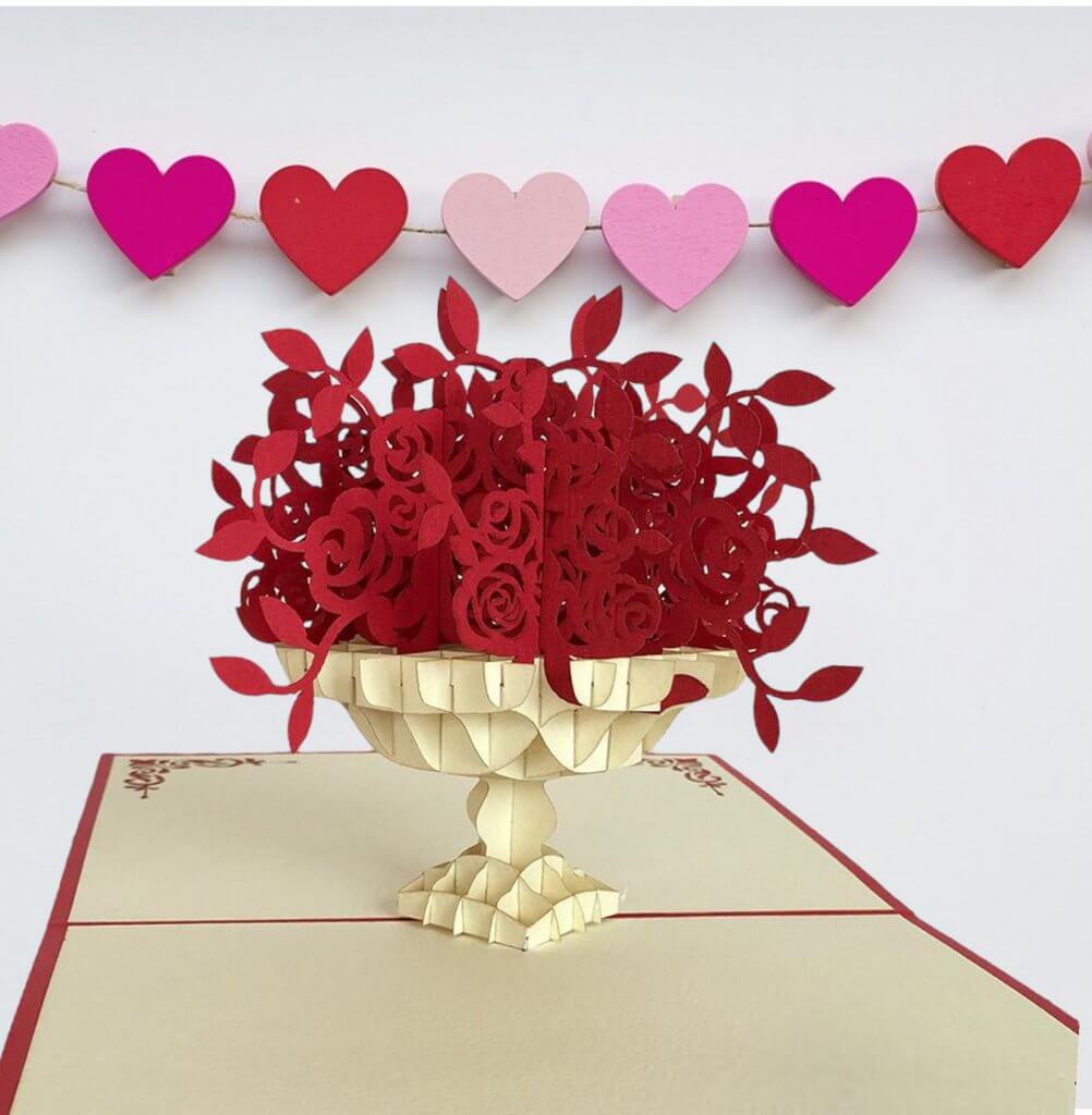 Handmade Red Rose Bouquet 3D Pop Up Valentine's Day Card