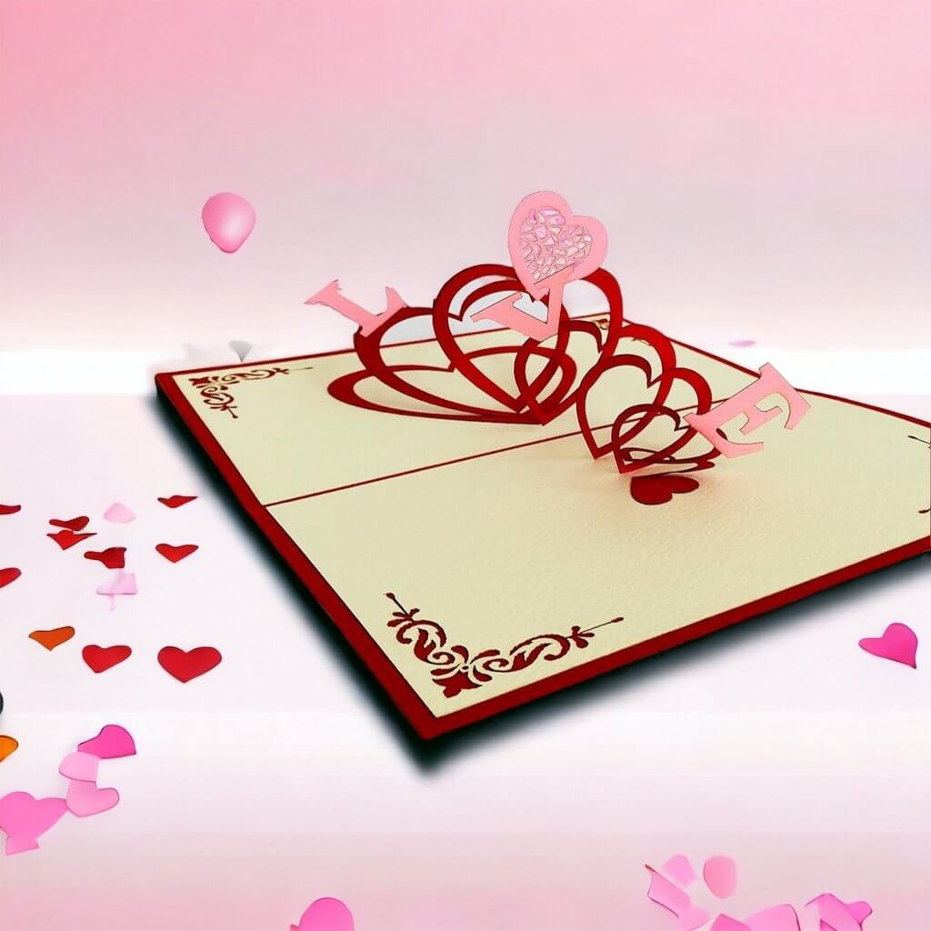 Handmade Red Spiral Love Hearts Pop Up Valentine's Day Card - Online Party Supplies