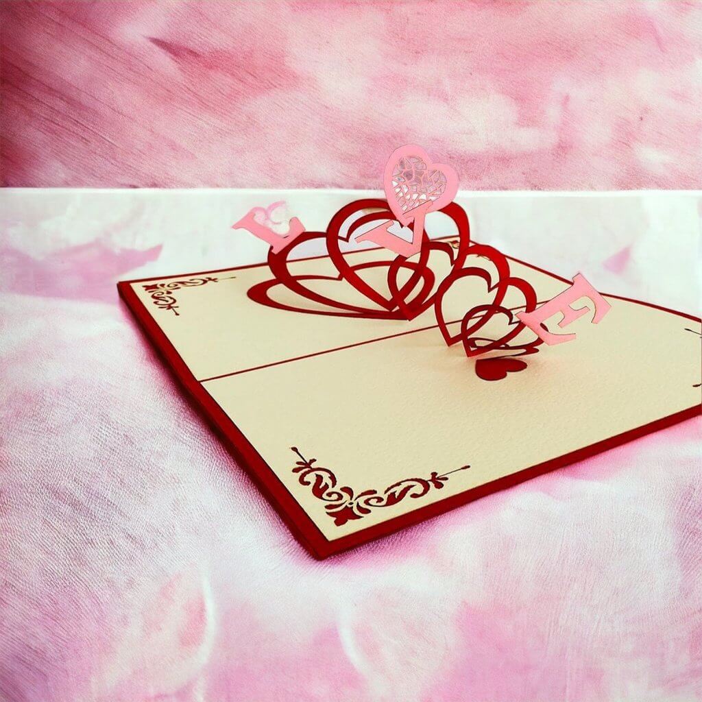 Handmade Red Spiral Love Hearts Pop Up Valentine's Day Card - Online Party Supplies