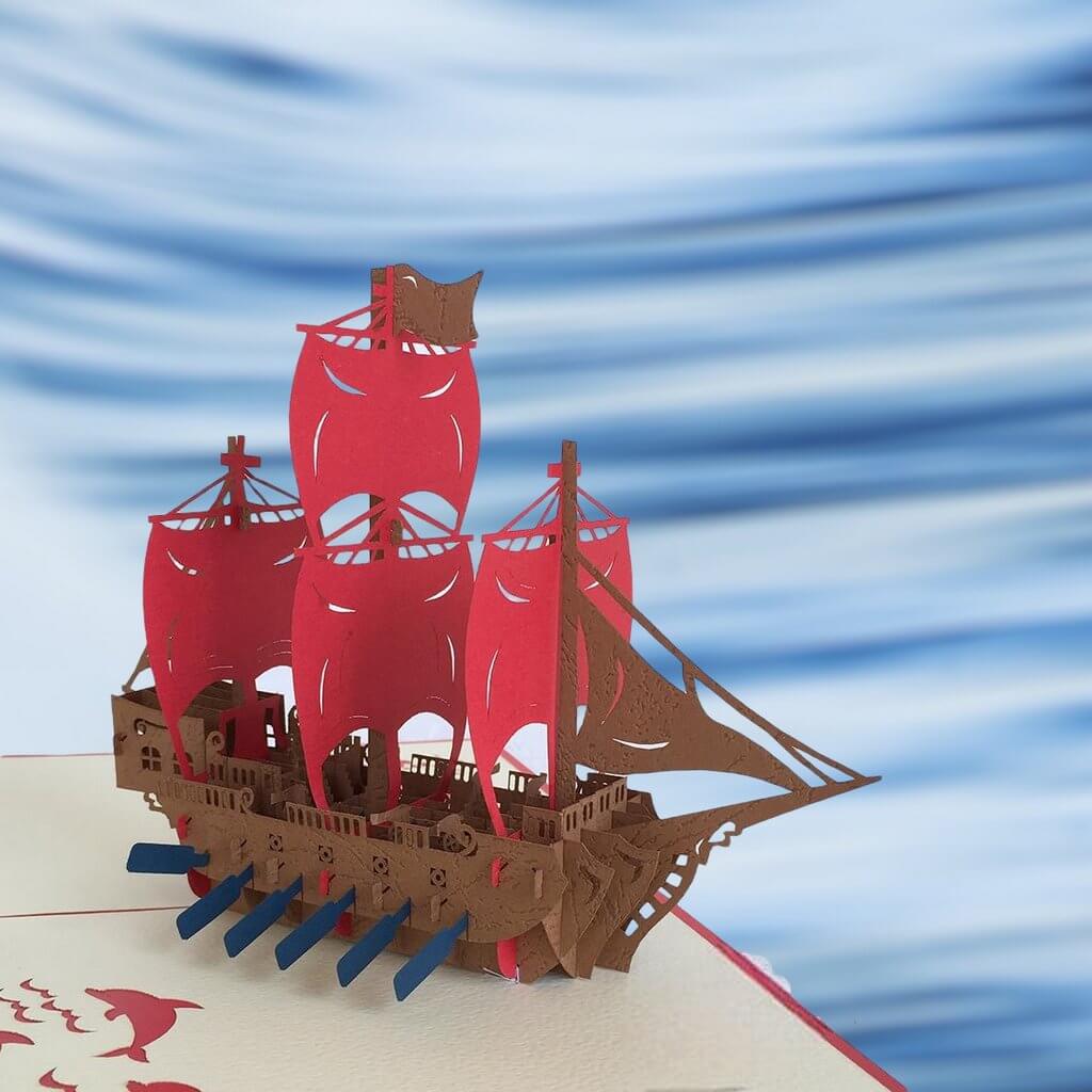 Handmade Red Viking Ship Pop Up Card - Online Party Supplies