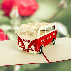 Handmade Red Vintage VW Kombi Camper Pop Up Card - Online Party Supplies