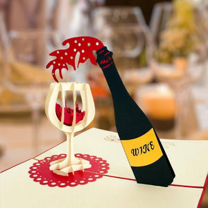 Handmade Red Wine Bottle and Glass 3D Pop Up Card - Online Party Supplies