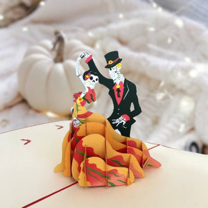 Handmade Skeleton Wedding Couple Dancing Halloween Pop Up Greeting Card