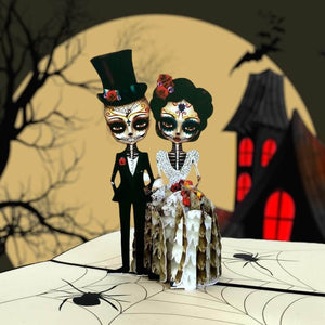 Handmade Scary Skeleton Wedding Couple Hand In Hand Pop Up Card Cover Happy Halloween