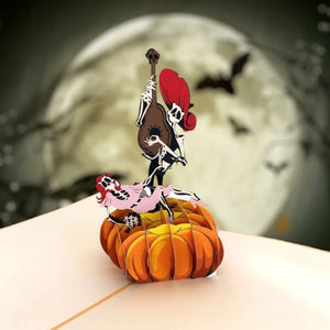 Handmade Online Party Supplies Spooky Skeleton Couple On Pumpkin Pop Up Greeting Card