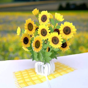 Handmade Sunflower Bouquet in White Vase 3D Pop Up Card