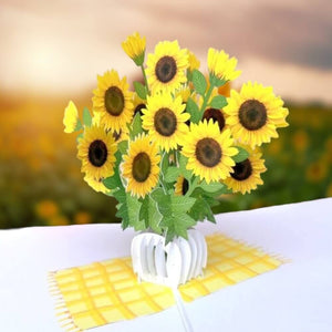 Handmade Sunflower Bouquet in White Vase 3D Pop Up Card