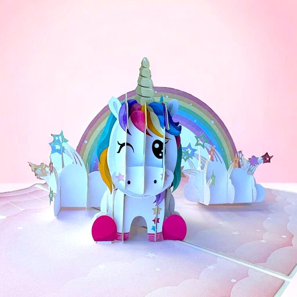 Sweetheart Baby Unicorn with Stars & Rainbow Pop Card