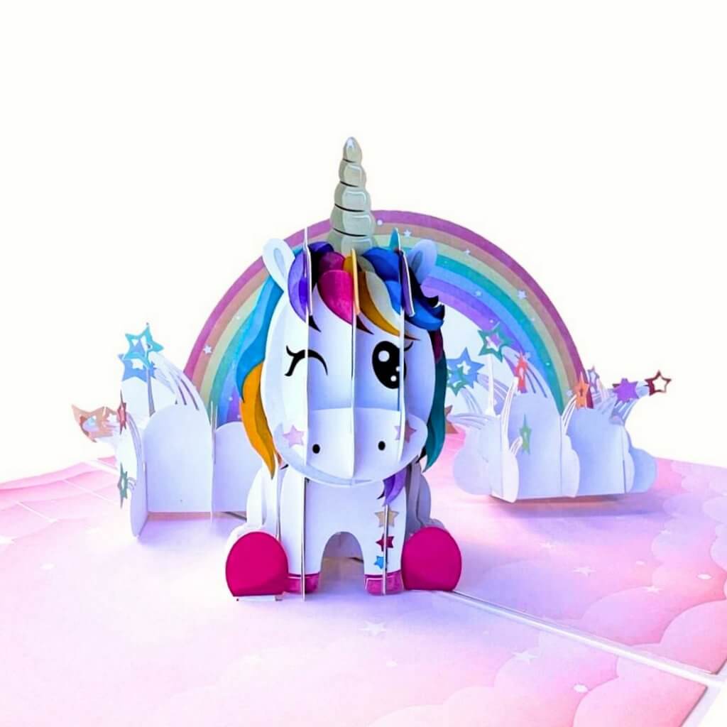 Sweetheart Baby Unicorn with Stars & Rainbow Pop Card