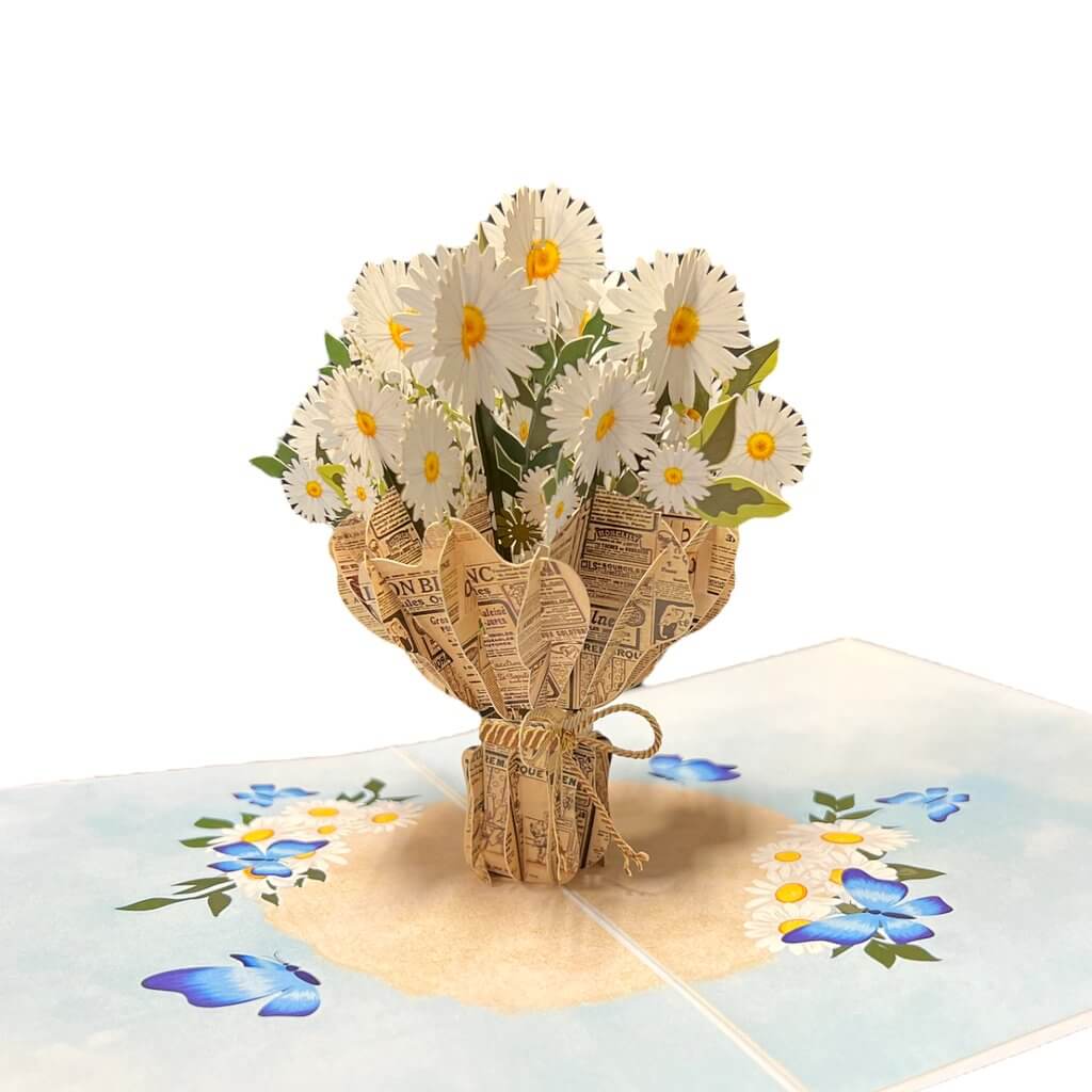 Sweetheart White Daisy Bouquet Origami Pop Card