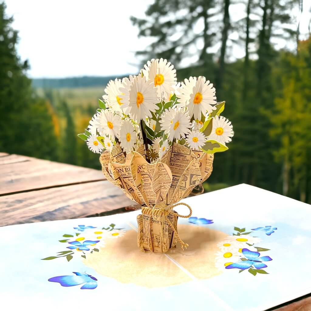 Sweetheart White Daisy Bouquet Origami Pop Card