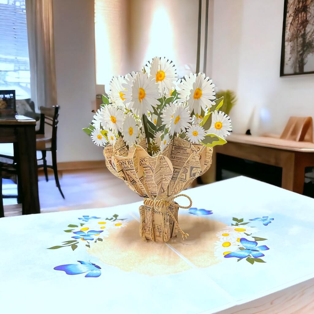 Sweetheart White Daisy Bouquet Origami Pop Card