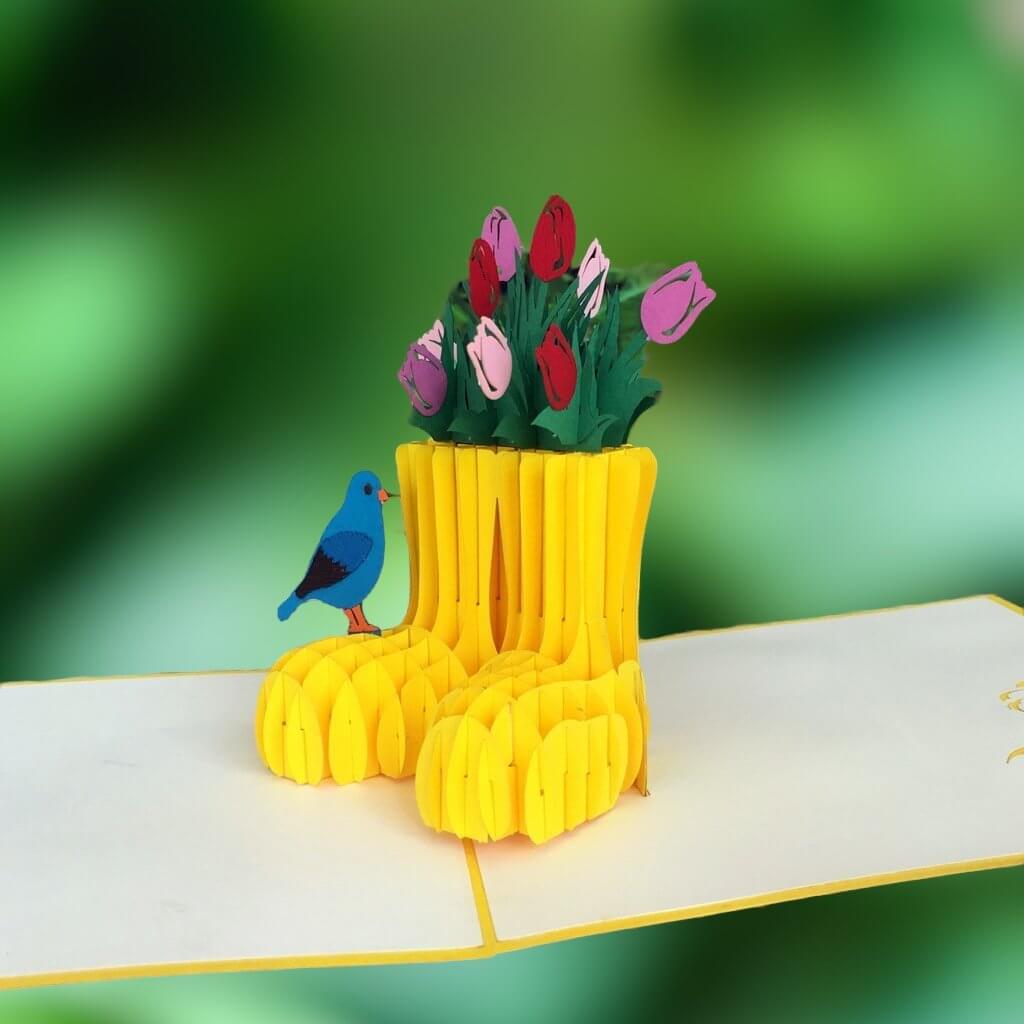 Handmade Tulip Flower Shoes 3D Pop Up Greeting Card - Online Party Supplies
