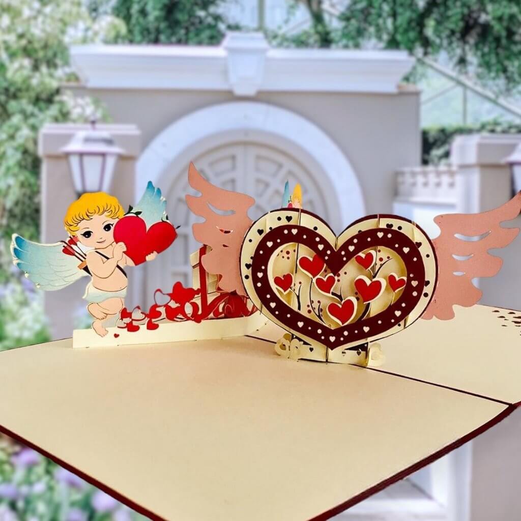 Handmade Two Cupids and Heart Pop Up Valentine's Day Card - Online Party Supplies