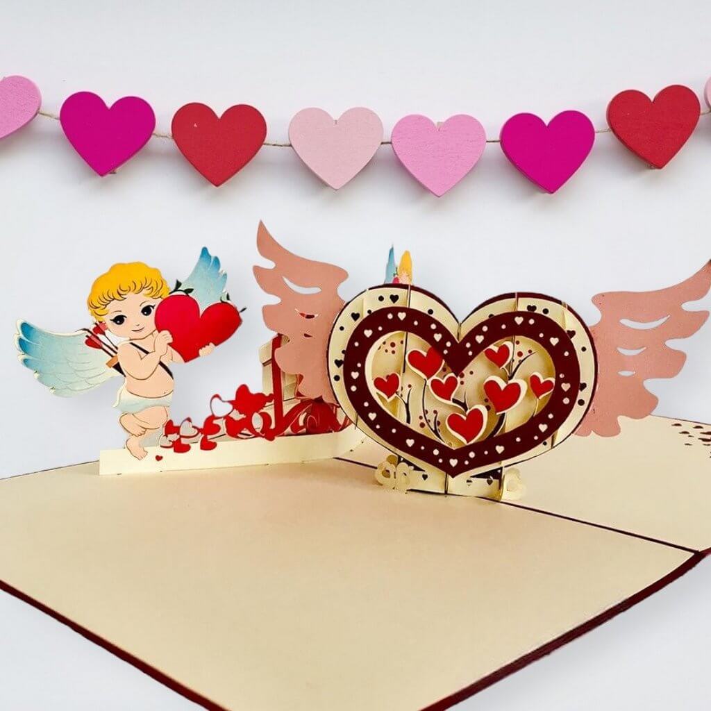 Handmade Two Cupids and Heart Pop Up Valentine's Day Card - Online Party Supplies