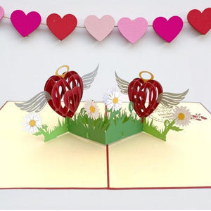 Online Party Supplies Australia Two Red Hearts with Wings 3D Pop Up Valentine's Day Card For Him