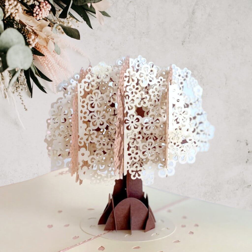 Handmade White Cherry Blossom Tree 3D Pop Up Card