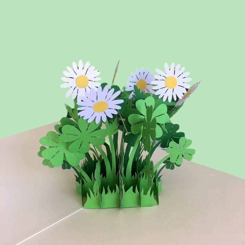 Handmade White Daisy Clover 3D Pop Up Card - Online Party Supplies