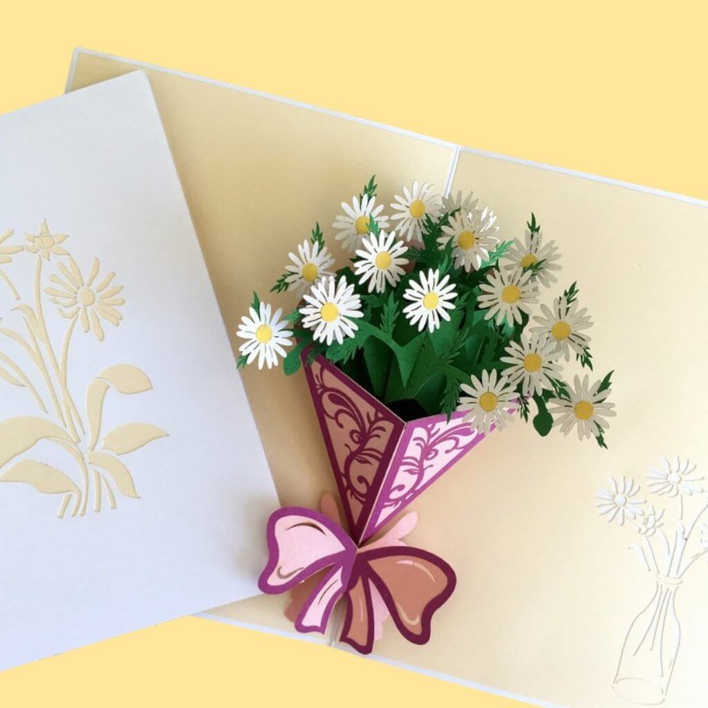 Handmade White Daisy Bouquet 3D Pop Up Card - Online Party Supplies