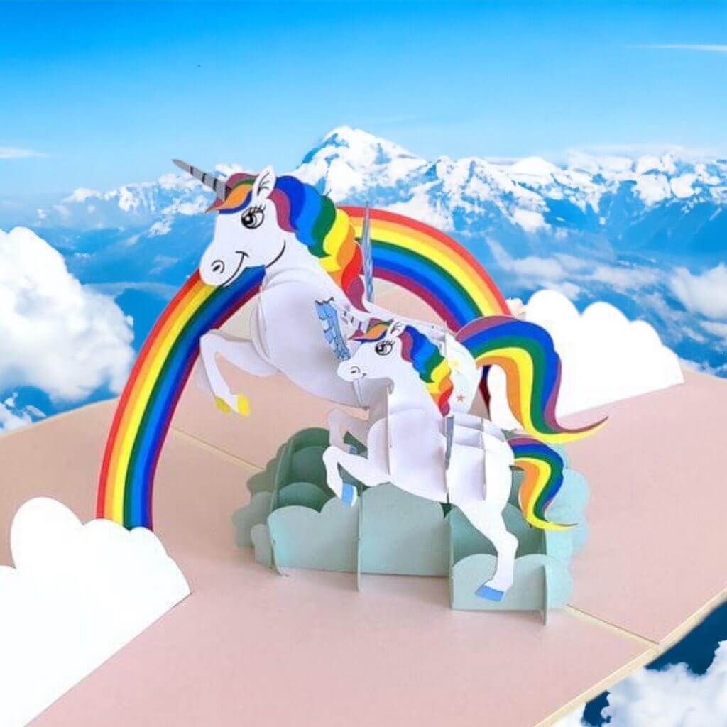 Online party supplies Handmade Rainbow Unicorn Mum and Baby Pop Up Greeting Birthday Card