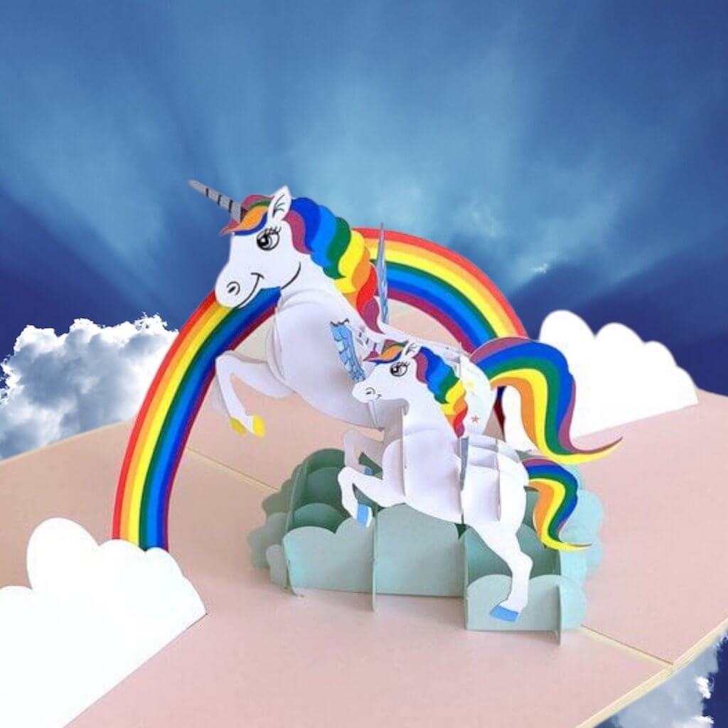 Online party supplies Handmade Rainbow Unicorn Mum and Baby Pop Up Greeting Birthday Card
