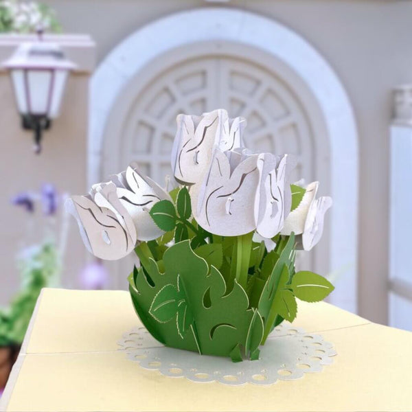 White Rose Bouquet Pop Up Card - Image 2