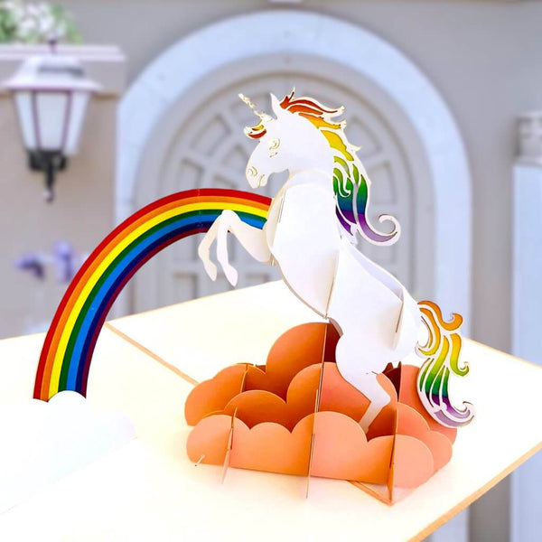 White Unicorn Over Rainbow Pop Card - Pink Cover - Image 2