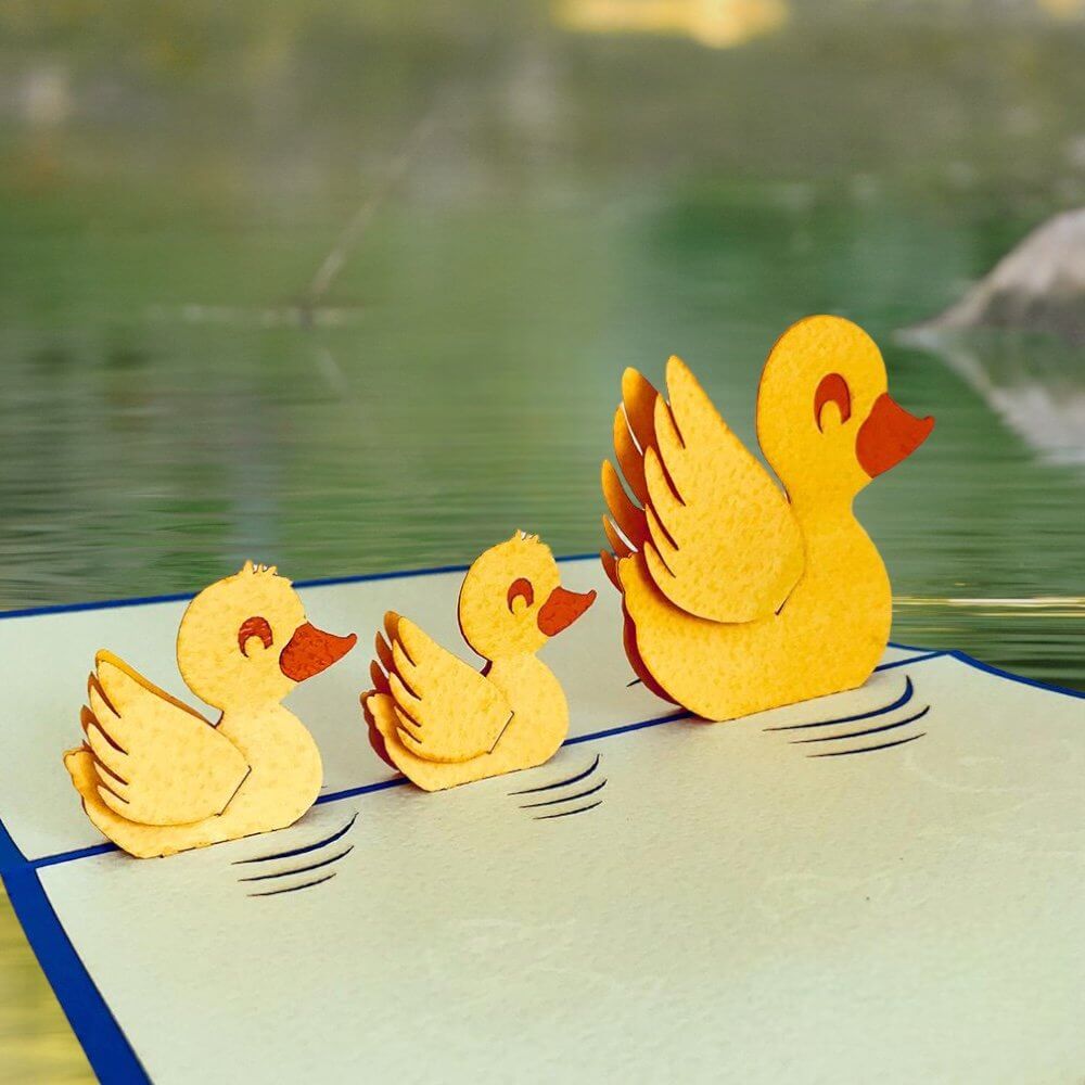 Handmade Yellow Duck Family 3D Pop Up Card - Online Party Supplies