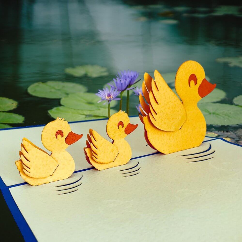 Handmade Yellow Duck Family 3D Pop Up Card - Online Party Supplies