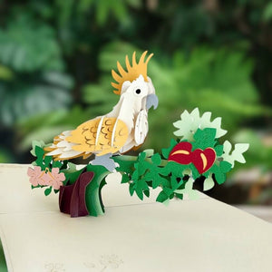 Handmade Yellow White Cockatoo Pop Up Greeting Card - Online Party Supplies