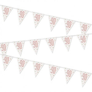 Happy 90th Birthday Rose Gold Prismatic Foil Flag Banner 2.74m