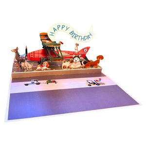 Happy Birthday Antique Aircraft &amp; Dogs 3D Pop Up Greeting Card