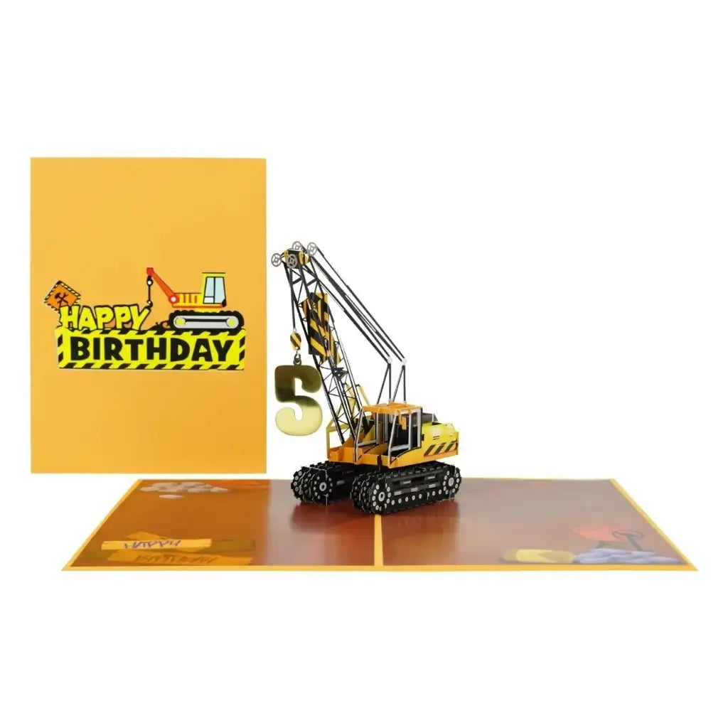 Handmade Happy Birthday All-Age Crane Truck 3D Pop-Up Card – A Customisable Celebration for Every Kid.