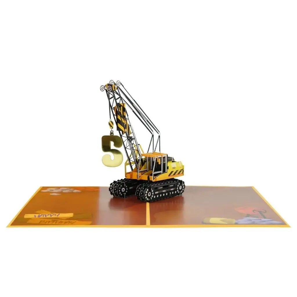 Handmade Happy Birthday All-Age Crane Truck 3D Pop-Up Card – A Customisable Celebration for Every Kid.