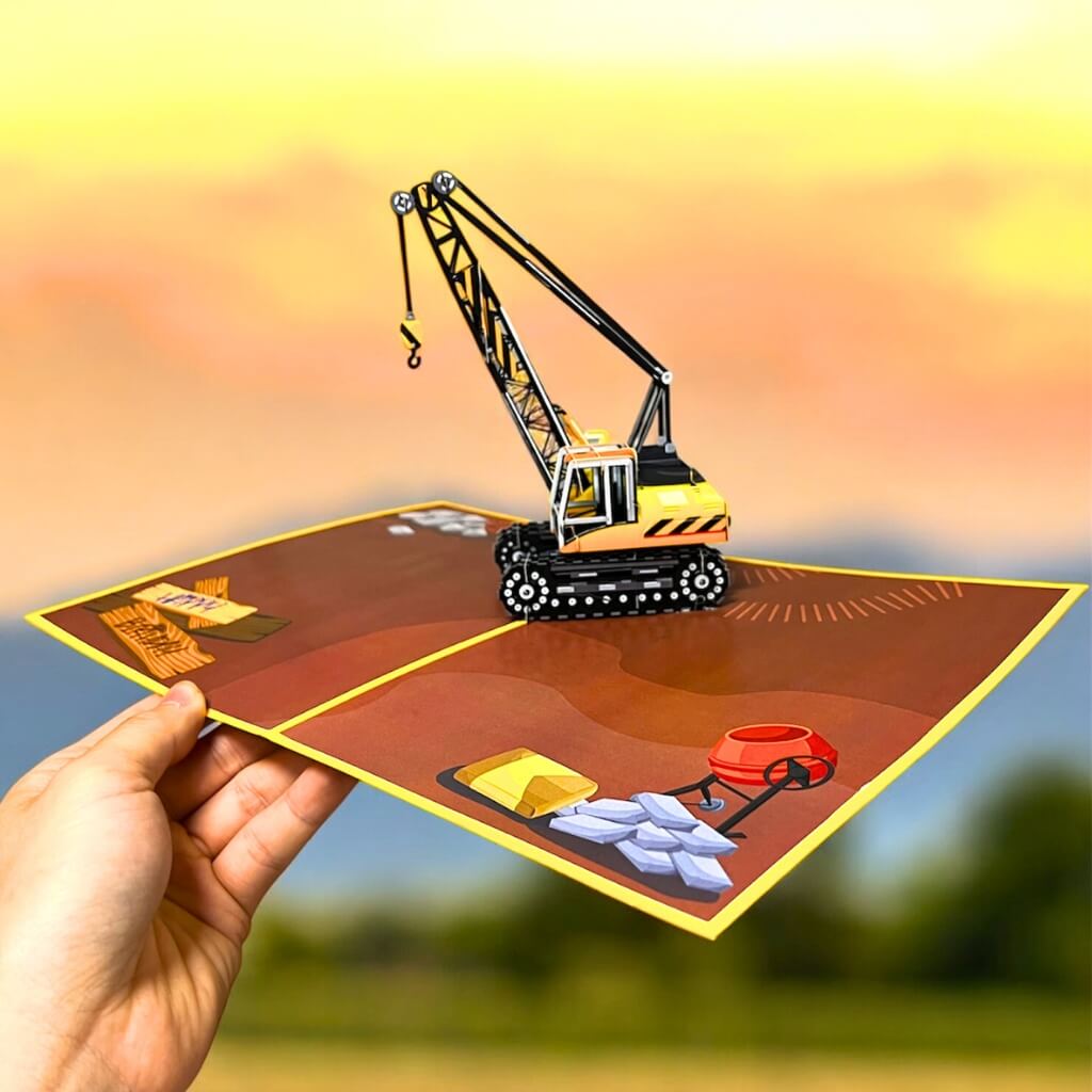 Handmade Happy Birthday All-Age Crane Truck 3D Pop-Up Card – A Customisable Celebration for Every Kid.