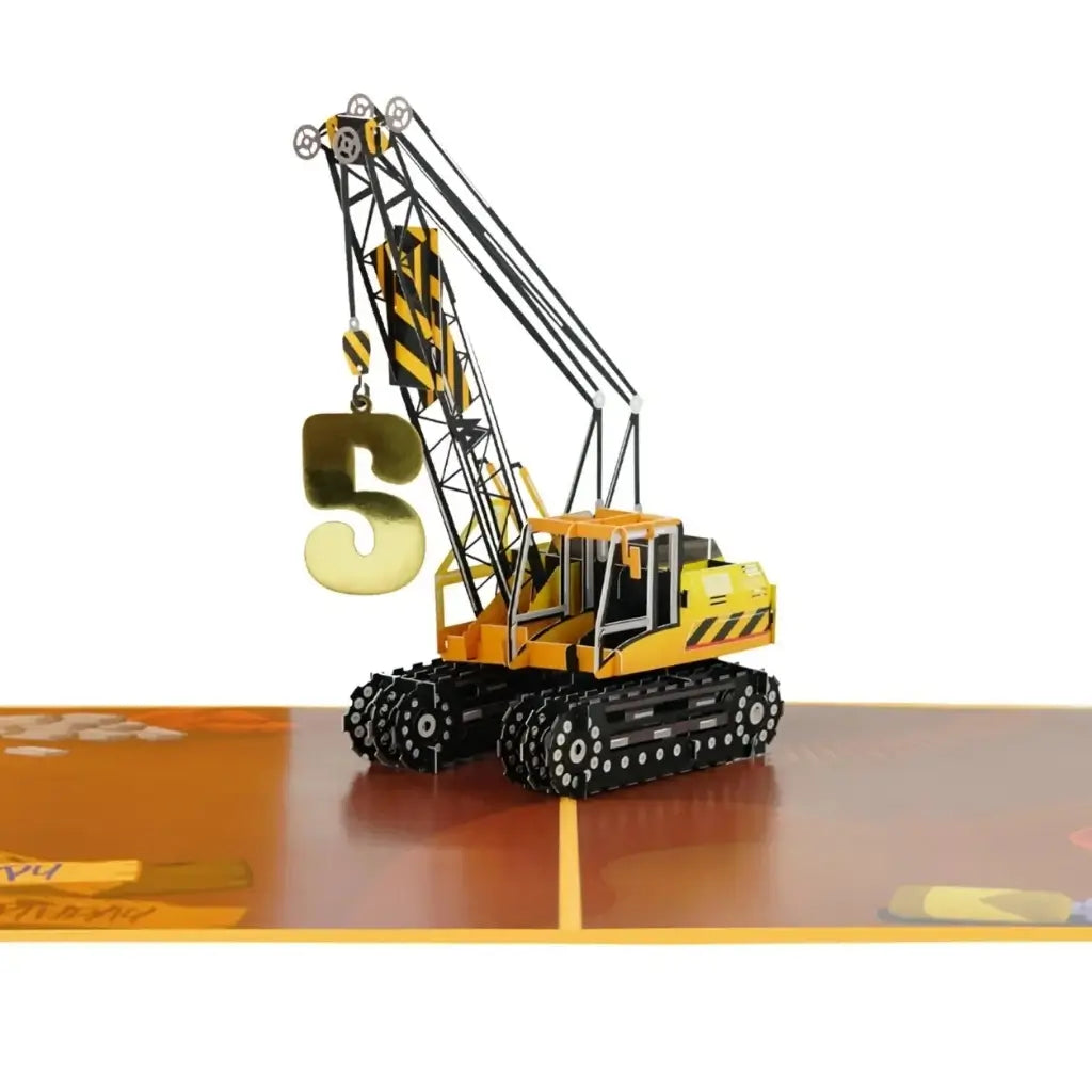 Handmade Happy Birthday All-Age Crane Truck 3D Pop-Up Card – A Customisable Celebration for Every Kid.