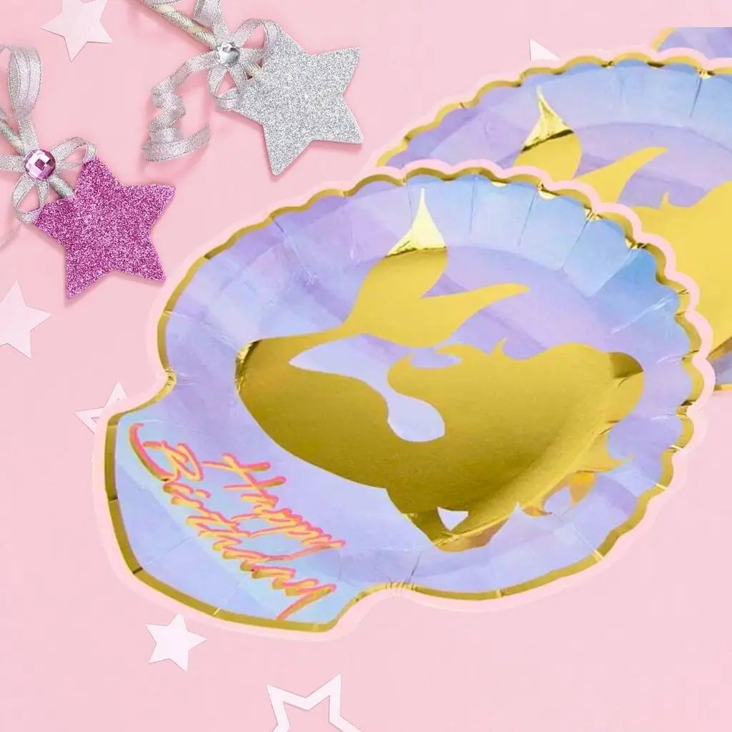 Happy Birthday Mermaid Foil Paper Plates 8pk