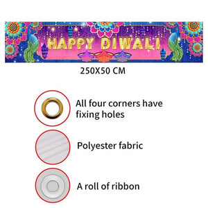 Happy Diwali Backdrop with Peacock &amp; Floral Design – 250cm x 50cm