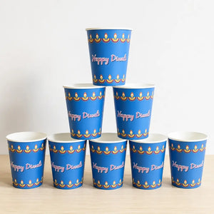 Happy Diwali Blue Paper Cups 266ml 8pk