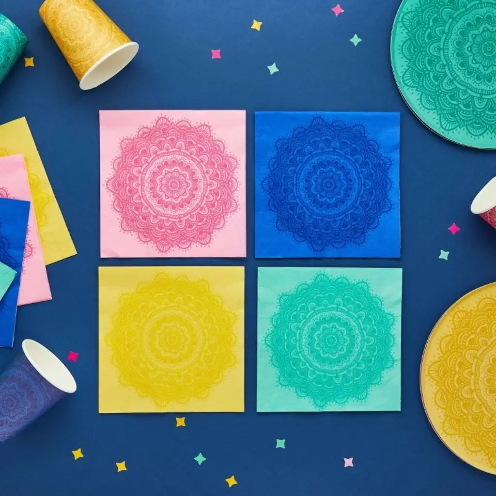 Colourful Diwali mandala disposable napkins