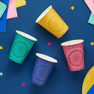 Colourful Diwali mandala disposable paper cups