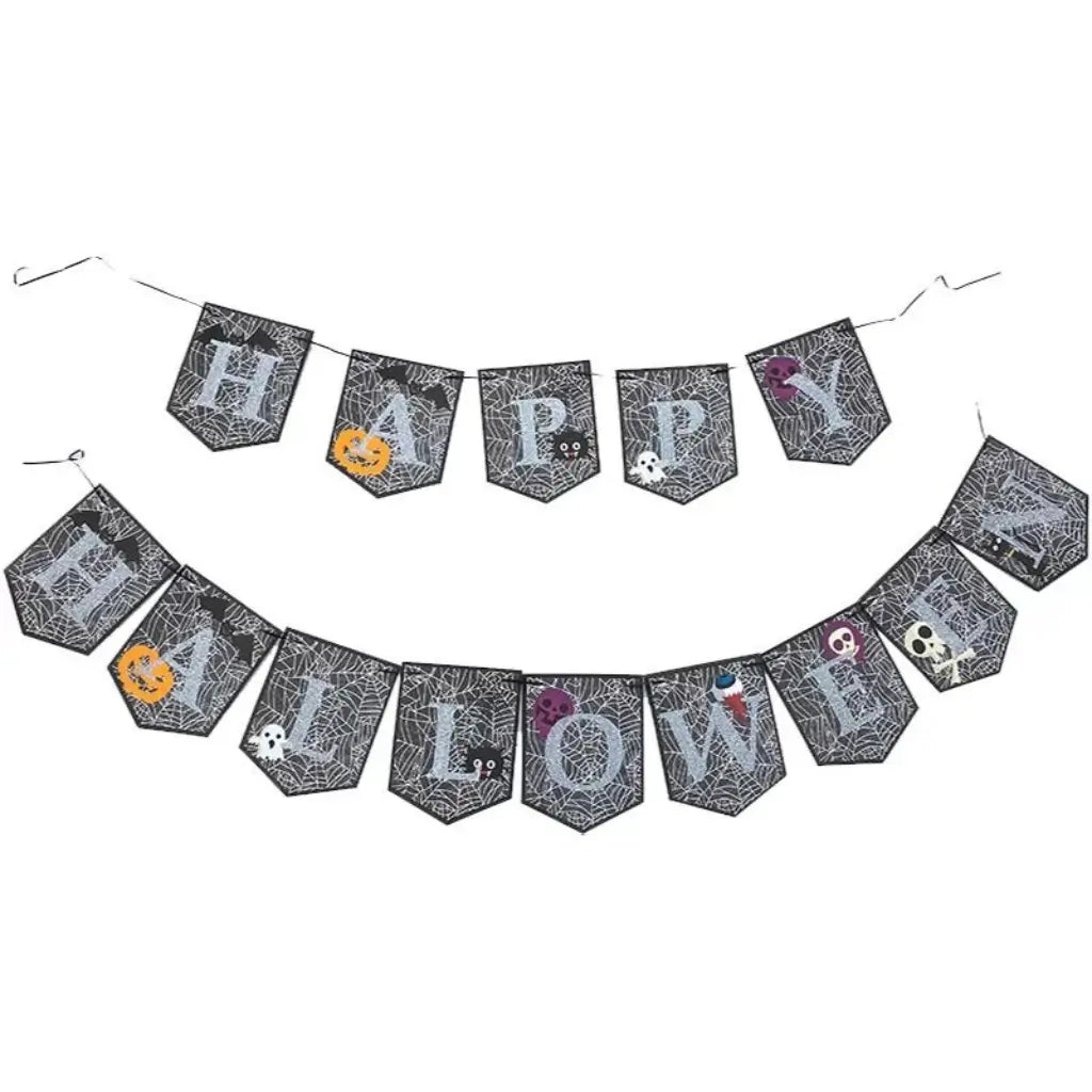 Grey Happy Halloween Tomb Shaped Paper Banner