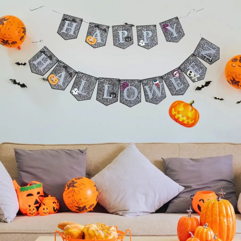 Grey Happy Halloween Tomb Shaped Paper Banner