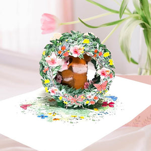 Happy Mother's Day Corgi Mum & Puppy in Floral Wreath 3D Card